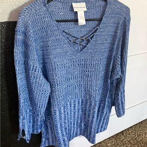 Alfred Dunner Textured Blue V-Neck Sweater XL